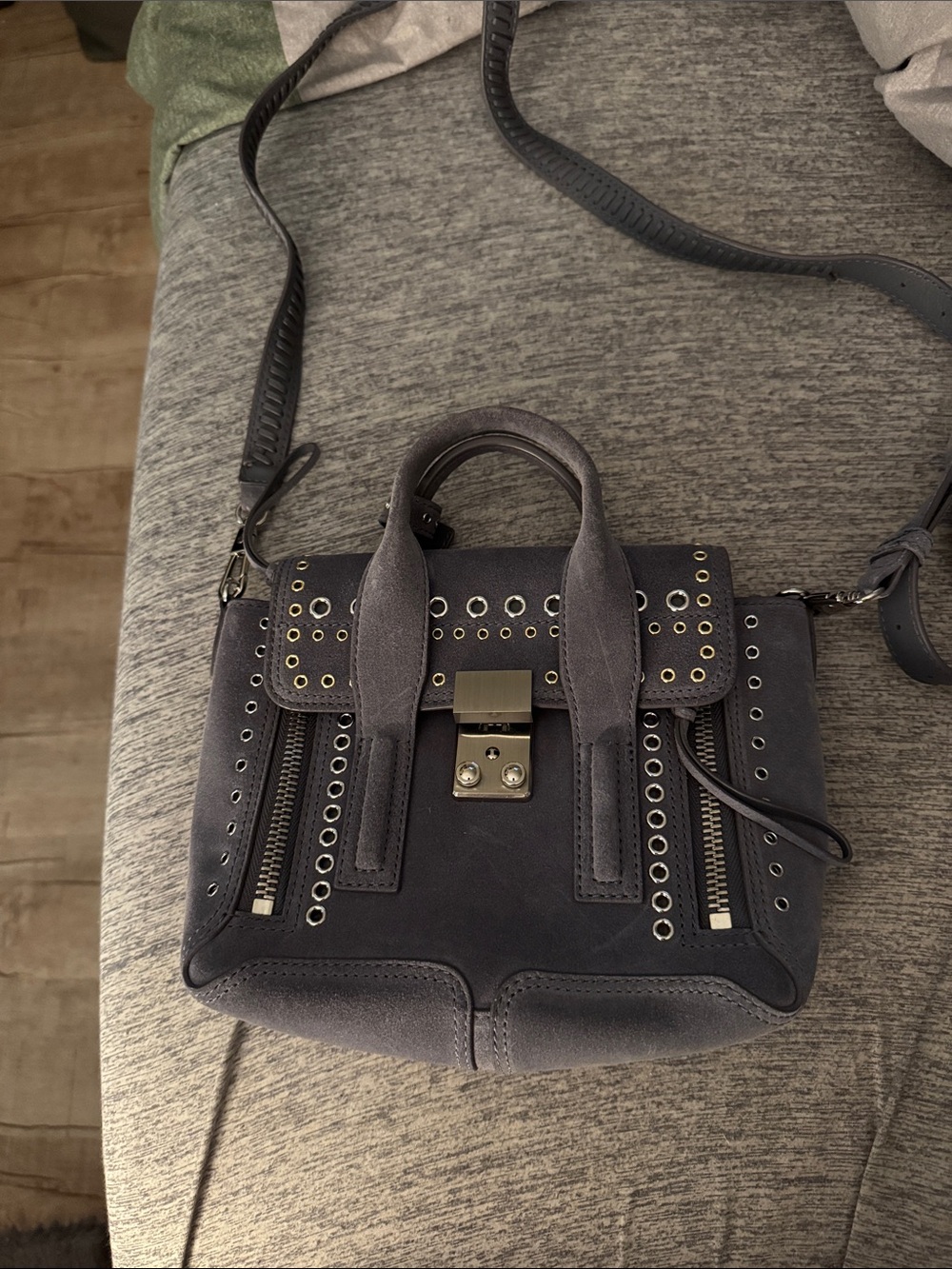 3.1 Phillip Lim Dark Gray Suede Grommet Mini Pashli Satchel